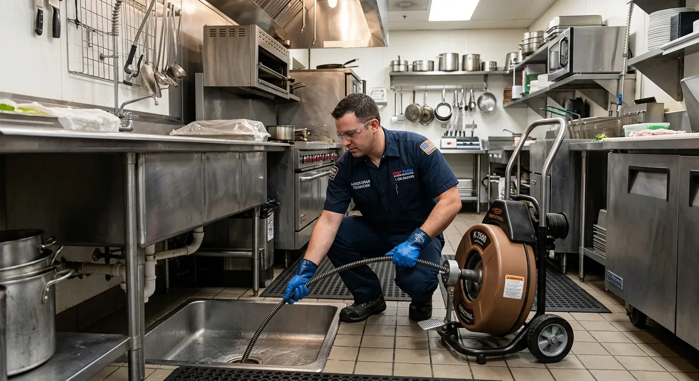 Commercial drain cleaning service in a restaurant kitchen in Mango